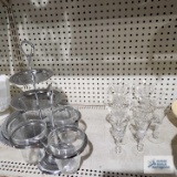 etched stemware, chrome cookie tray, and condiment dish