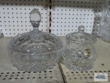 Hand cut lead crystal covered dish made in Poland and other glass covered candy dish
