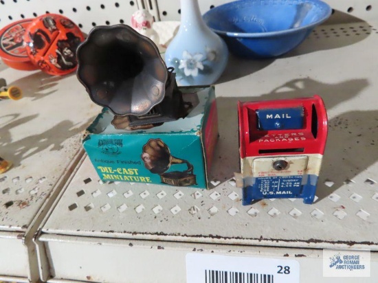 Miniature mailbox and victrola pencil sharpener