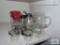 Lot of glass kettles, pitcher and glass mugs