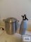 Vintage Seltzer bottle and stainless steel ice bucket