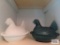Two glass hen on nests
