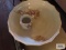 Antique floral wash bowl and hollyhocks pitcher. Bowl has crack in bottom.