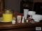Milk glass candy dishes, candle, etc