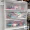 Lot of three plastic storage cabinets with crafting items and decorations
