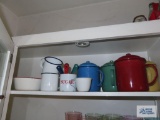 Lot of granite ware on top shelf
