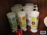 Lot of Irish coffee mugs and floral motif glasses