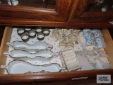 Porcelain Treasures dishes, knife rest, metal napkin rings and porcelain napkin rings