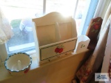 Fruit motif key holder. Buttermilk Acres dish, etc