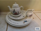 children's Wedgwood Peter Rabbit plates, teapot, and creamer