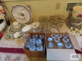Lot of Christmas glasses, Traditions Holiday Celebrations pattern China, chip and dip plate, etc