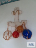 Wooden anchor wall hanging with glass colored bulbs
