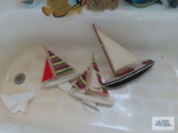 Lot of three wooden sailboats