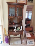Fruitwood roll top desk with hutch top