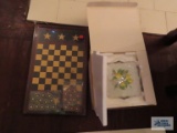 Patriotic checkers set and Lenox Orchard trivets set
