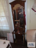 oak finish mirrored hall tree