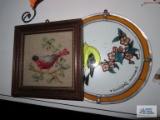 Needlepoint wall hanging and leaded glass wall hanging