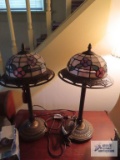 Lot of two leaded glass reproduction lamps