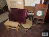 Children's ice cream chair, oak chair, tray and wall clock
