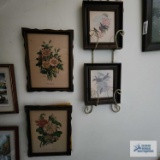 Lot of four floral wall hangings with plate holder