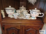 Bailey's tea set and two cookie jars