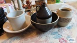 Lot of crocks, planter, and crock missing lid