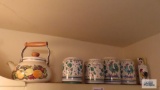 Lot of canisters, kettle and oil dispenser. No lids.