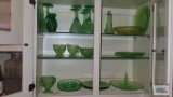 Lot of green and amber glassware including depression glass