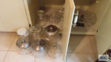Lot of clear glassware including canisters, cake stand