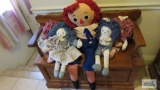 Lot of five Raggedy Ann and Andy dolls