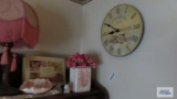 Battery powered wall clock, rabbit and duck figurines, etc
