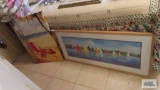 Sailboat print by Sally Fisher 1994 and beach scene canvas print