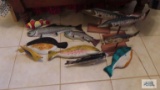Lot of wooden and composite fish figurines