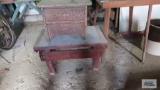 Rustic bench, children's two drawer stool, and wooden table