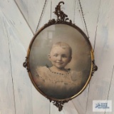 Antique print of child in antique frame