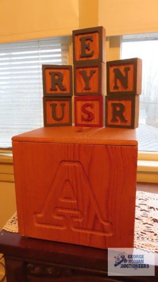 Wood letter blocks and box