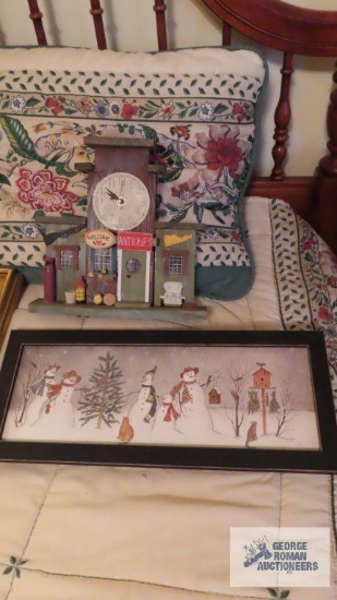 Snowman picture and decorative wall clock