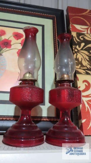 Pair of P&A Dorset oil lamps. One is bent.