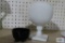 Milk glass diamond cut vase and black glass divided bowl