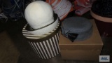 Ladies gray and white with gold trim hats with hat boxes