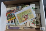 Lot of antique and vintage gift cards and Cortland's 1954 fishing forecaster