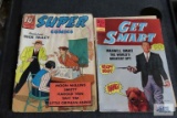 Dick Tracy comic book, 1942, has water damage. Get Smart comic book, 1969, has damage on binding