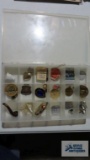 Lot of assorted trinkets, boat salt and pepper shakers, pendants and etc in organizer