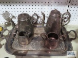 Antique silverplate tea set. No lids for creamer and sugar.