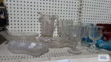 Fenton outdoor scene compote, assorted stemware, pitcher and bowls