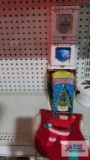 Ebenezer Scrooge ornament, vintage battery operated Winking Merry Lite with box and other holiday