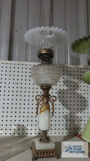 Oil lamp with marble base and white shade