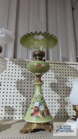 Oil lamp with green shade