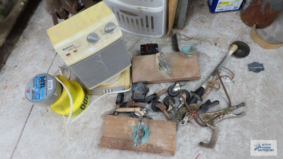 Holmes Electric heater, casters, duct tape, caution tape, etc