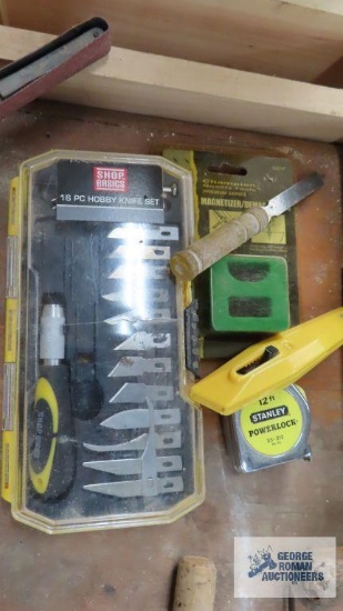 hobby knife set, Stanley tape measure, magnetizer/demagnetizer and etc